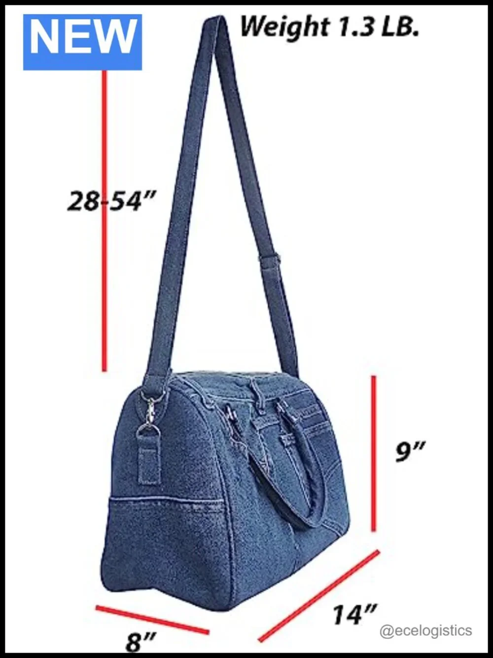 Upcycled Denim Bowler Handbag Large Top Handle Convertible Shoulder Purse
